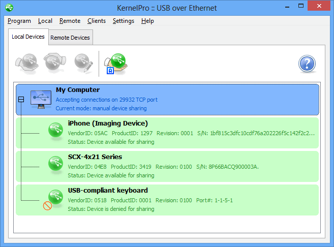 USB over Ethernet Screenshot